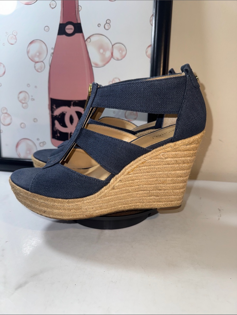 Michael Kors Damita Navy Blue Wedge Espadrille Sandals - Women’s Size 9M